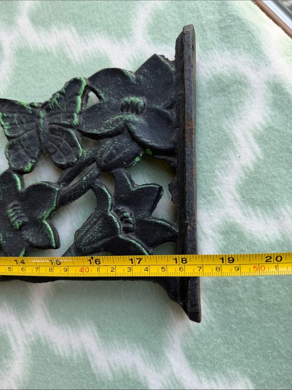 Vintage Cast Iron Floral Plant Bracket Wall Hook - Green and Black